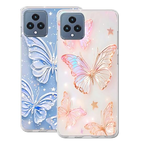B-wishy 2 Pack Pretty Elegant Butterfly Glitter Case for T-Mobile Revvl 6/6X/T 5G Slim Soft TPU Luxury Protective Shockproof Phone Case for Adults Women Girls for Revvl 6 5G(2 Pcs)