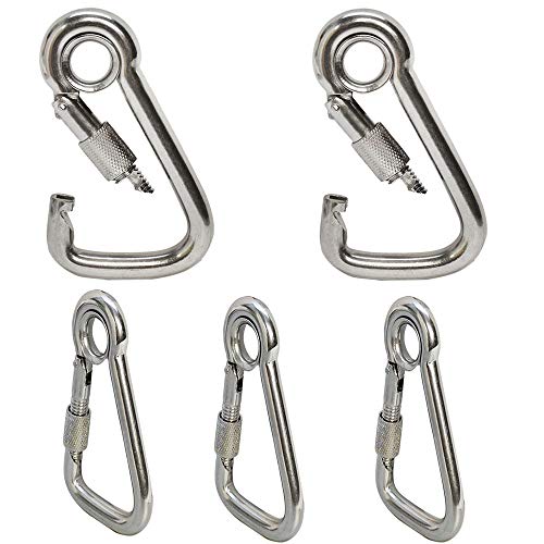 MH GLOBAL Carabiner Spring Snap Hook w/Eyelet+Screw Nut 5pc 1/4 Inch Marine Stainless Steel
