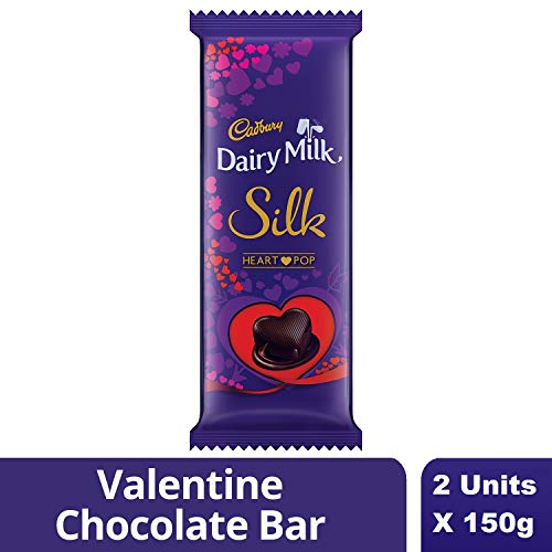 Image of Cadbury Dairy Milk Silk Valentine Chocolate Bar, 5 x 60 g & Dairy Milk Silk Valentine Chocolate Bar, 2 x 150 g & Dairy Milk Silk Fruit and Nut Chocolate Bar, 137g (Pack of 3)