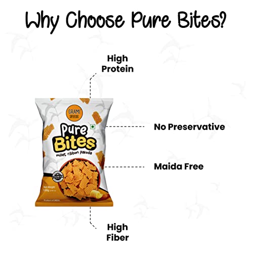 Image of Grami Superfoods Pure Bites Millet Ribbon Pakoda- Pack of 4 (500g) | Healthy Indian Snacks | Millet Snacks | No Maida | No Preservative | High Protein & Fiber Snack | Low GI | Healthy Namkeen for Kids & Adults |Weight Loss Namkeen |Sugar Free | Diabetic Friendly Namkeen