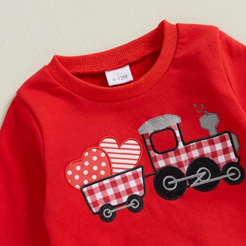 Toddler Baby Girl Boy Valentines Outfit Heart Embroidered Long Sleeve Sweatshirt Plaid Pants Set 2Pcs Clothes4