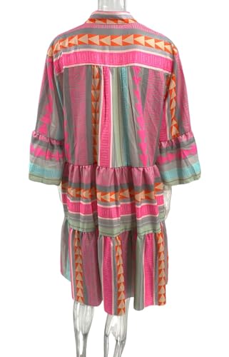 Image of Summer Shirt Dress for Women Long Sleeve Floral Printed Button Down Mini Dresses