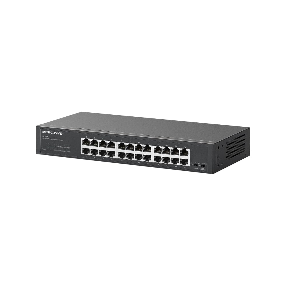 Mercusys MS124GS 24-Port Gigabit Desktop/Rackmount-Switch, Plug & Play, Isolationsmodus, Schleifenverhinderung, Metallgehäuse, AC Netzstromversorgung