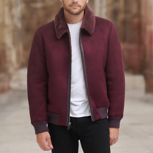 Image of DKNY Men's Faux Shearling Bomber Jacket With Faux Fur Collar