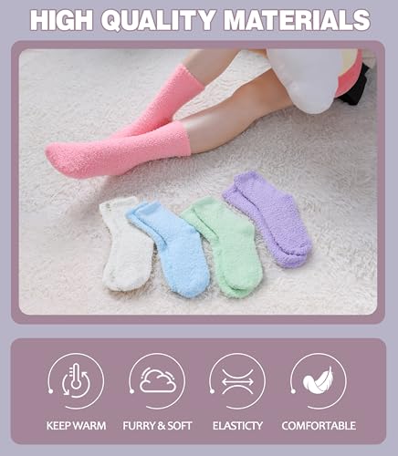 Image of LANLEO 5 /6 Pairs Womens Super Soft Fuzzy Plush Warm Winter Home Sleeping Slipper Socks