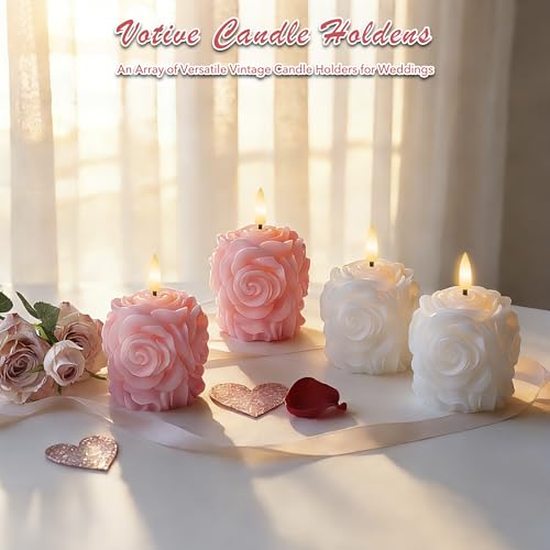 Image of Valentine Day Rose Flameless Candles with Remote and Timer, Wax LED Candles