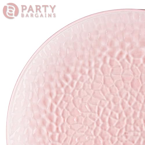 PARTY BARGAINS 13-Inch Charger Plates - 8 Pack, Hammered Pink, Heavy-Duty Disposable Chargers for Elegant Dining - Ideal for Weddings and Formal Events