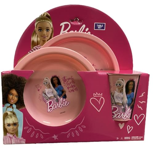 Set da Tavola Barbie 1 Piatto Piano 1 Piatto Fondo 1 Bicchiere PS 41370