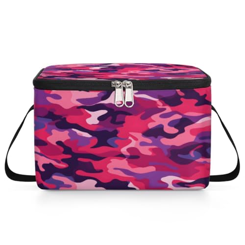 GzLeyigou Pinks Red Camouflage Lunch Bags for Women Men 9 Cans, Hot & Cold Food Delivery Bag Insulated Grocery Bag Insulated Lunch Box Abstract Camo Cooler Bag for Office Work Picnic Beach