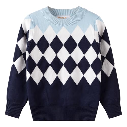 Danny D Boys & Girl's Round Neck Long Sleeve Pullover Knitted Sweater Children Tops (US, Age, 18 Months, 24 Months, Small Square-Sky Blue)