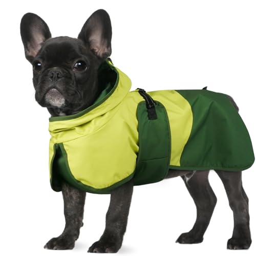 Image of BRKURLEG Dog Raincoat, Waterproof Rain Jacket with Hood, Green, S