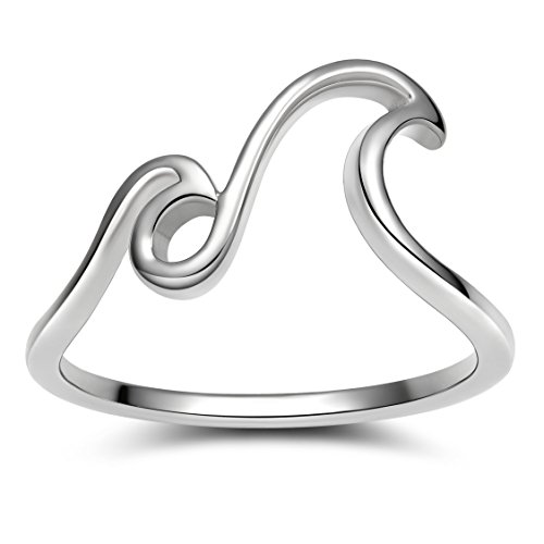 EAMTI 925 Sterling Silver Wave Ring for Women High Polished Comfort Fit (8.5)