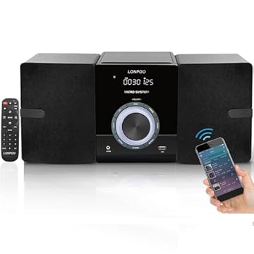 Sistema estéreo compacto para casa | Sistema micro estéreo de 30 W com leitor de CD/Bluetooth/rádio FM/entrada AUX/USB/porta de fone de ouvido de 3,5 mm | Som nítido bidirecional | DSP-Tech