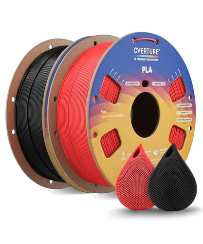Image of OVERTURE 2KG Bundle High Speed PLA Filament 1.75mm, Neatly Wound 3D Printer Filament 2 Pack 1kg Spool (2.2lbs) Rapid PLA, Fit Most FDM 3D Printers (Red+Black)