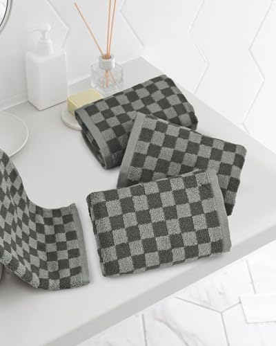 Jacquotha Soft Hand Towels 4 Pack, Grey Checkered Face Towel Set For Bathroom Kitchen thumb #1
