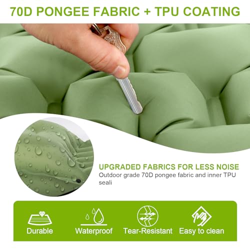 Lishetimig Inflatable Camping Sleeping Pad with Built-in Foot Pump & Pillow, Ultralight Waterproof Camping Mattress, Compact Sleeping Mat for Backpacking Hiking Travel Tent (Green) - Image 3