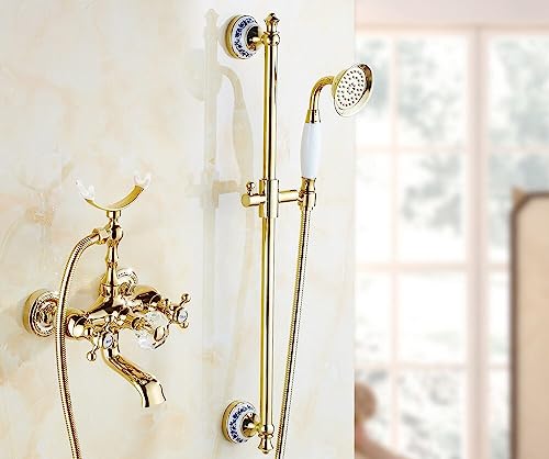 Robinets de baignoire luxe cristal or mitigeur mural avec douchette - 2