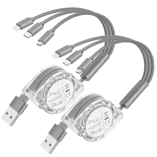 2PCS 3A Multi Charger Cable,3 in 1 Retractable Multi Charging Cable,Usb c to usb c/lightning/Micro USB Connector Port phone charging cable,Retractable Phone Charger Compatible for iPhone Huawei,so on