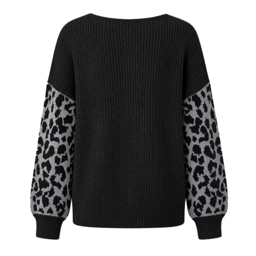 V Neck Sweaters for Women Leopard Long Sleeve Pullover Casual Fall Tops - image 5