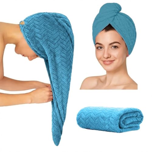Image of MAXOSHINE Hair Towel Wrap for Women-Quick Drying Microfiber Towel for Hair with Elastic Loop for Tying-Super Absorbent Head Towels Wrap for Ladies Hair Turban