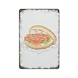 Bagel de salmón ahumado para amantes de la comida callejera y la charcutería o para inauguración de la casa, placa de metal, póster de cultura vintage, decoración de pared de aluminio, para jardín,