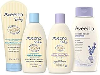 Aveeno Baby Mommy & Me Daily Bathtime Gift Set including Baby Wash & Shampoo, Calming Baby Bath & Wash, Baby Moisturizing Lotion & Stress Relief Body Wash for Mom, Soap-Free, 4 items