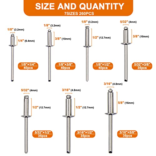 Ispinner SS-RIVETS-260 260Pcs Stainless Steel Blind Rivets thumb #1