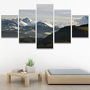 SIGNWIN 5 Panel Canvas Wall Art Snow Mountain...