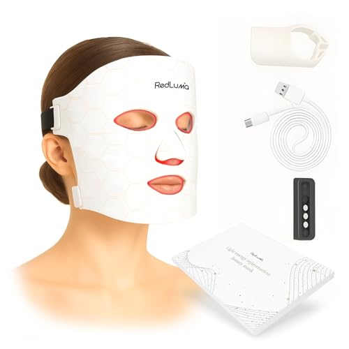 RedLuma Red Light Therapy Mask for Face LED Face Mask Light Therapy with LEDs,4 Wavelengths (Red, Blue, Orange, Infrared), Rechargeable Remote, Anti-Aging Skin Care, Face Light Therapy Device