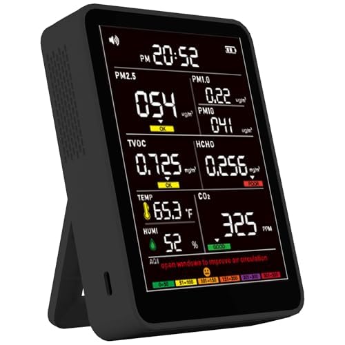 Air Quality Monitor Indoor,16-in-1 Smart Air Quality Tester with PM 2.5, CO2, TVOC, HCHO, PM1, AQI, PM10, Temperature & Humidity, Real Time Display, Battery Powered, for Home & Office