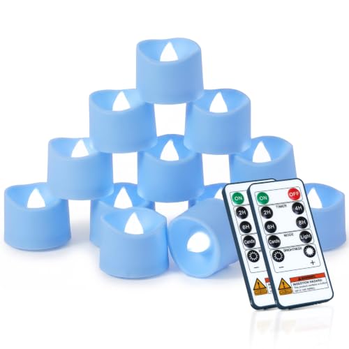 Image of Homemory 24-Pack Light Blue Remote LED Battery Tea Light Candles, 400+ Hrs | 2 /4 /6 /8H Timer Flameless Flickering Tealight Votives for Baby Showers, Gender Reveals, Winter Wonderland and Beach Weddings