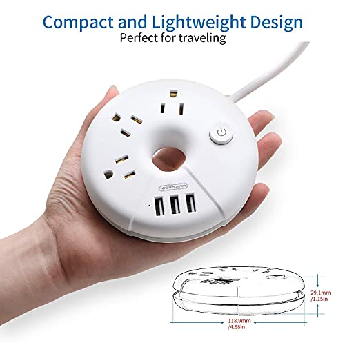 NTONPOWER Travel Power Strip Bundle, 3 Outlets 3 USB Portable Desktop Charging Station with 15 inch Short Cord and 5ft Extension Cord for Office, Home, Hotels, Cruise Ship, Nightstand - White - image 7