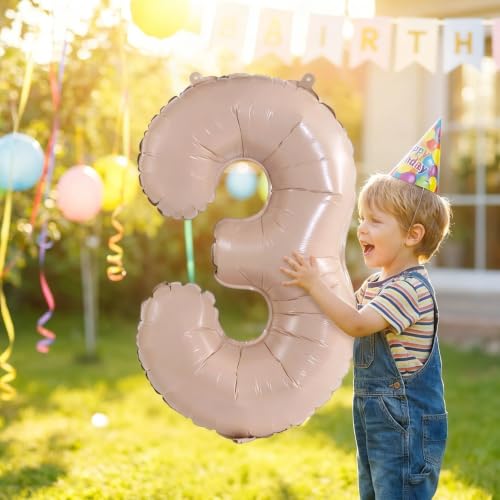 Image of YPSelected 32 Inch Large Foil Helium Number Balloon Birthday Wedding Party 0-9 (Cream, 3)
