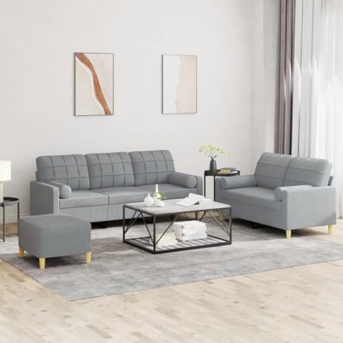 Snsowed 3-TLG. Sofagarnitur mit Kissen Hellgrau Stoff, Sofa Mit Relaxfunktion, Couchgarnitur, Wohnzimmer Sofa, Couch, Sofa Set 3201330