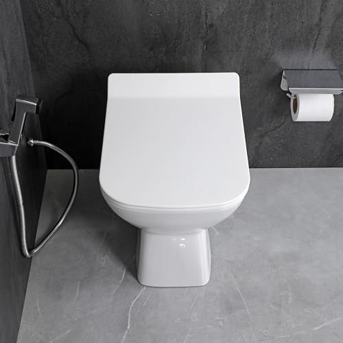 Image of HOLO Ceramic EWC S Trap Square Concealed with Slim Hydraulic Soft Close Seat Cover Floor Mounted European Water Closet Western Commode