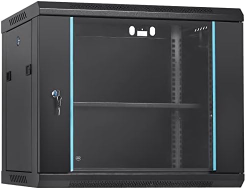 VEVOR 9U Wall Mount Network Server Cabinet, 15.5'' Deep, Server Rack Cabinet Enclosure, 200 lbs Max. Ground-Mounted Load Capacity, with Locking Glass Door Side Panels, for IT Equipment, A/V Devices