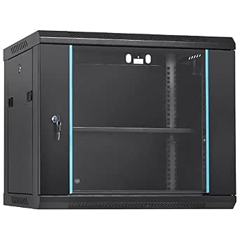 VEVOR 9U Wall Mount Network Server Cabinet, 15.5'' Deep, Locking Glass Door, Side Panels, 200 lbs Max