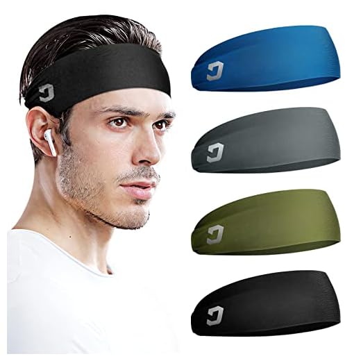 Vinsguir Headbands for Men (4 Pack)- Sweat Band, Sports Mens Headband, Workout Accessories, Sweat Wicking Head Band Sweatbands for Running Gym Training Tennis Basketball Football, Unisex Hairband
