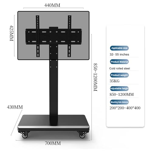Soporte de piso para TV ajustable con ruedas 32-65 pulg miniatura 2