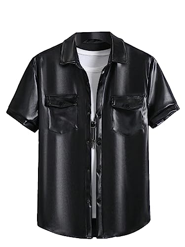 Amazon.com: WDIRARA Men's Pu Leather Flap Pocket Short Sleeve