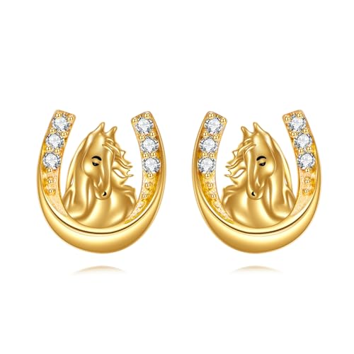 14K Gold Horseshoes Earrings 14K Solid Yellow Gold Horseshoe Horse Stud Earrings Gold Horseshoe Horse Jewelry Gift for for Horse Lover