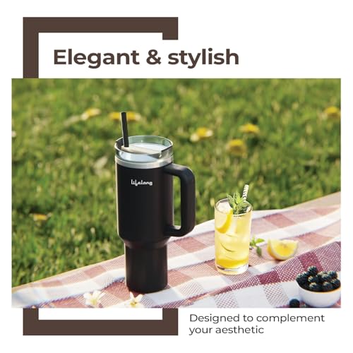 Image of Lifelong Double-Walled Vacuum Insulated Tumblers 1200ml | Set of 2 | Unbreakable Tritan Lids | Hot 8 Hrs Cold 12 Hrs | Durable Steel with Handle (LLTBRCB1)