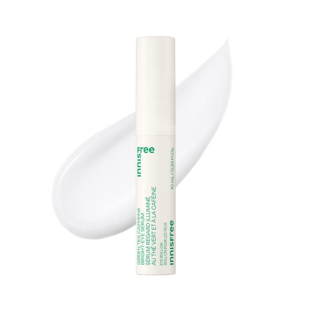 INNISFREE Green Tea Caffeine Bright Eye Serum, Depuffing, Brightening & Hydrating Eye Treatment for dark circles, 10ml