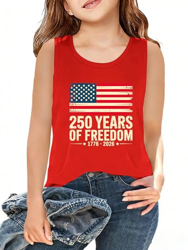 Image of CAZYCHILD Girls American Flag Tank Tops Boys 4th of July Shirts USA Summer Sleeveless Tee Independence Day Outfit 5-14y