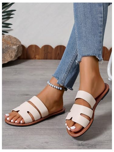 GORGLITTER Women's Wide Width Strappy Sandals Dressy Open Toe Summer Beach Comfortable Flat Sandals3