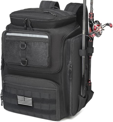 SLINRKE Mochila de pesca com suportes de vara – Bolsa grande resistente à água de 45 L para equipame