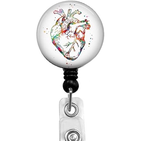 Watercolor Heart Badge Reel,Retractable Name Card Badge Holder with Alligator Clip, Medical MD RN Nurse Badge ID,Office Employee Name Badge, Badge Holder Cover