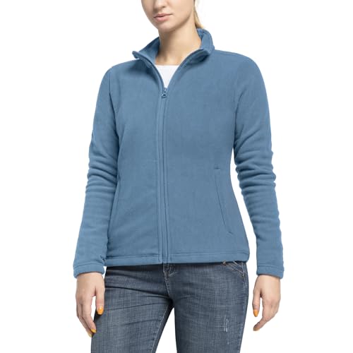 33,000ft Damen Fleecejacke mit Durchgehendem Reißverschluss Stehkragen Damen Leichte Fleece Jacke Outdoor Damenjacke für Wandern und Freizeit,Graublau XL