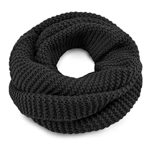 Neverless® Damen Loopschal Strickschal Schlauchschal Winterschal einfarbig schwarz unisize