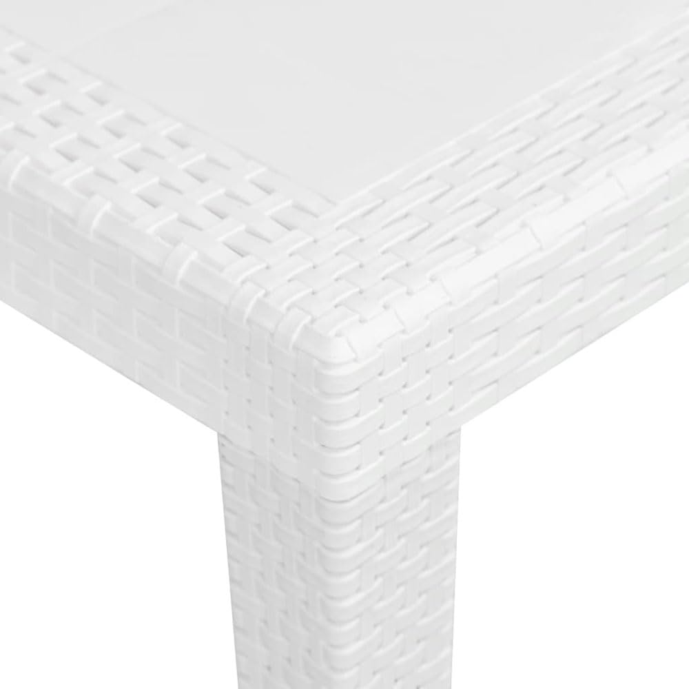 Kastamonu Plastik Mesa Cuadrada Plástico, Imitación Ratán, 90x90 cm, Mesa Exterior, Jardín (Blanco)